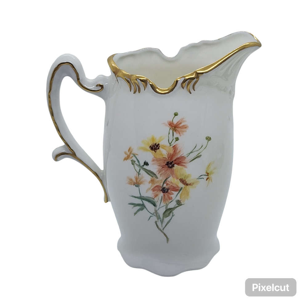 Vintage White Porcelain Floral Mini Pitcher Hand Painted Real Gold Trim Signed
